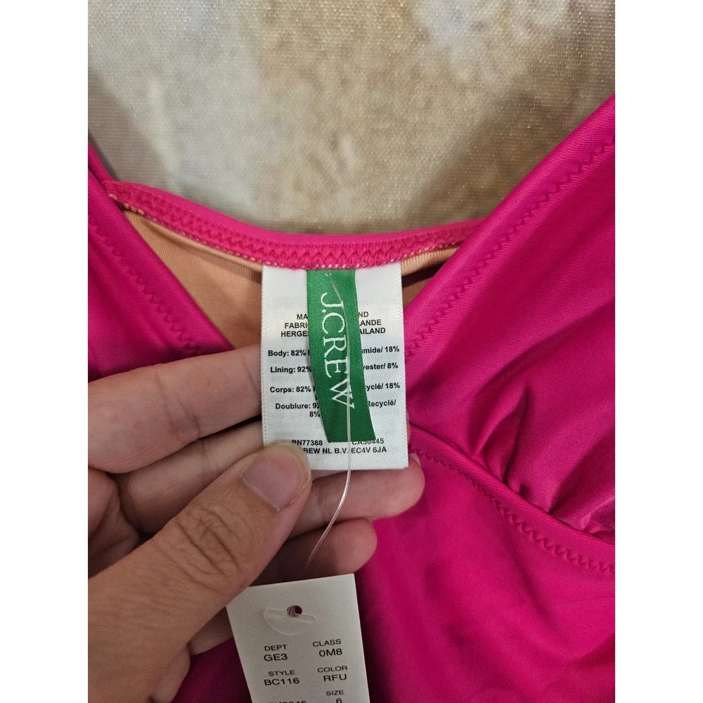 NWT J.Crew Ruched V-Neck One-Piece Swimsuit 6 Pink Razzberry BC116